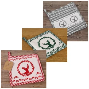 Topflappen Landhaus Premium Stil RESI Hirsch Motiv & kariert Untersetzer 3 Farben