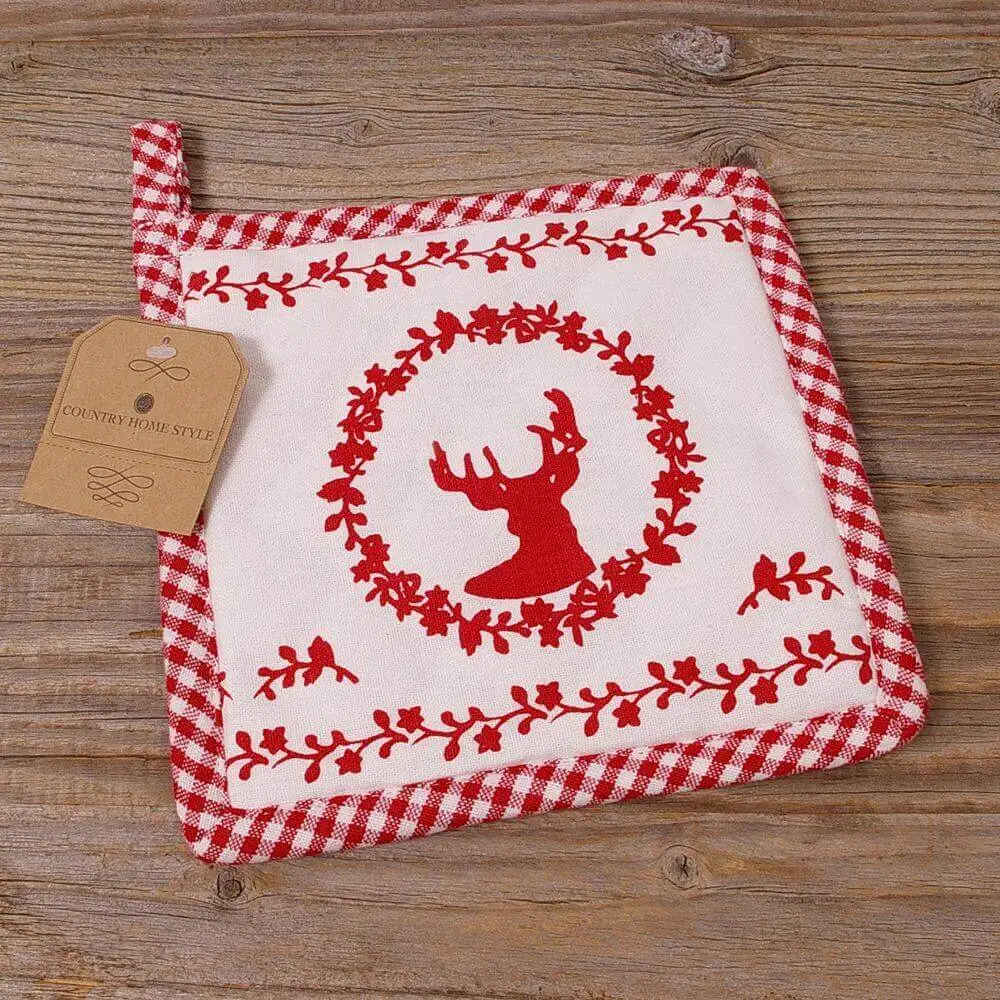 Topflappen Landhaus Premium Stil RESI Hirsch Motiv & kariert Untersetzer 3 Farben – Bild 3