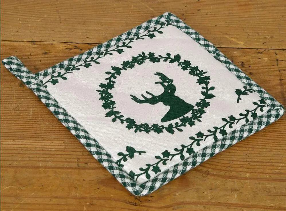 Topflappen Landhaus Premium Stil RESI Hirsch Motiv & kariert Untersetzer 3 Farben – Bild 4