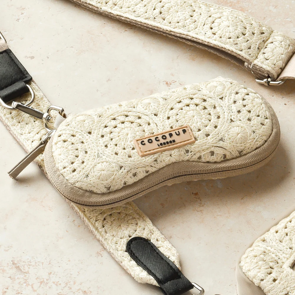 Sonnenbrillenetui, Festival-Boho gehäkelter Stoff (mit kleinem Karabiner) – Bild 4