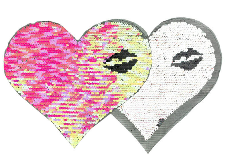 Wendepailletten, Applikation Aufnäher Herz mit Lippen