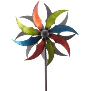 Windrad Gartendeko Metall geschraubt Sonne gegenläufig bunt 1 Stk 44x19x186 cm