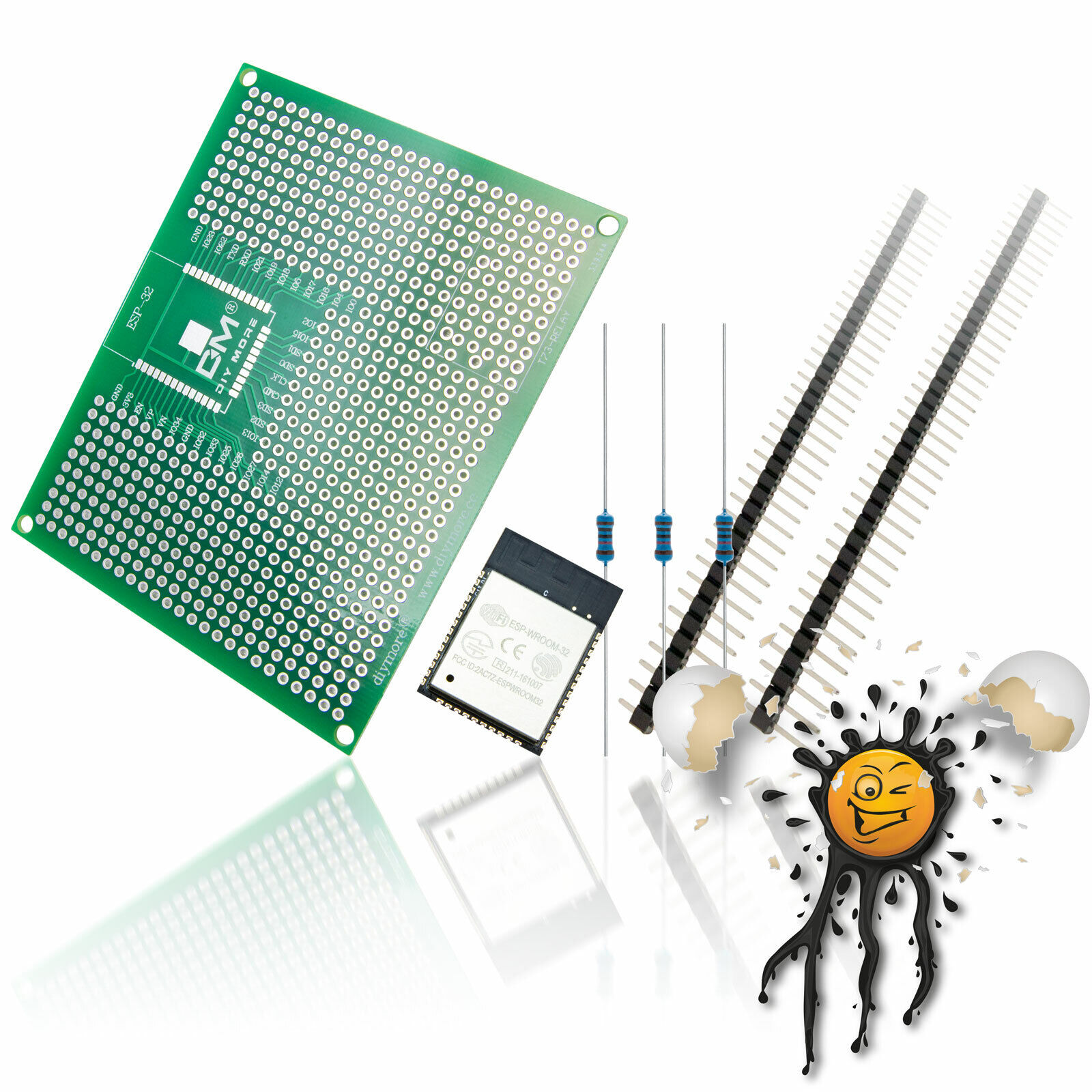 ESP32 WROOM Development Set 90×70 Dev. Board + Pins + Widerstände – Bild 2