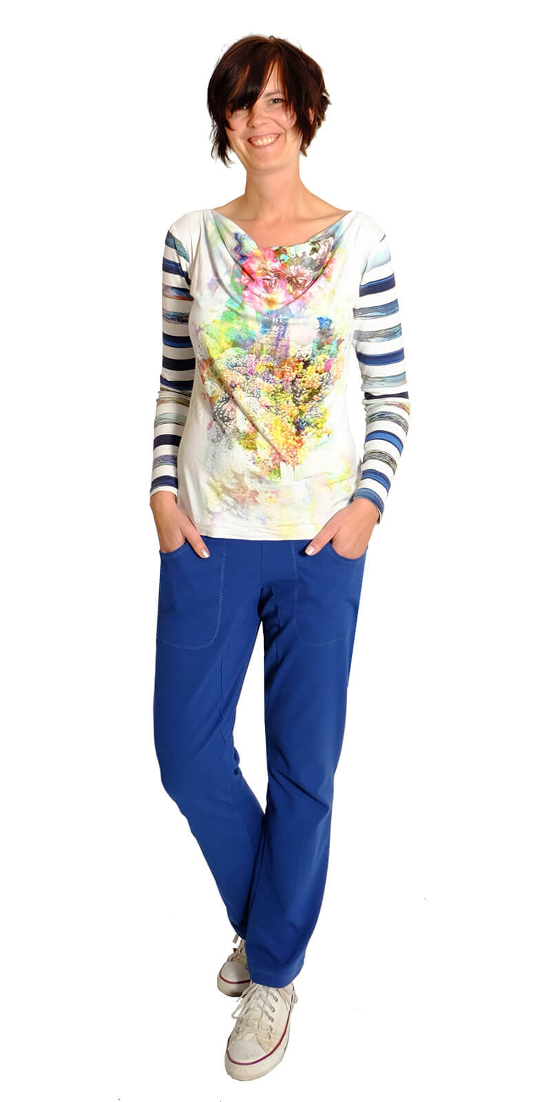 PAPIERSCHNITTMUSTER, Wasserfallkragen Shirt “KAT”, Gr. 158 bis Damengr. 46 – Bild 3