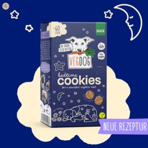 VEGDOG Bedtime Cookies, Betthupferl, ballaststoffreich, beruhigende Rezeptur mit Kamille + L-Tryptophan, 100% vegan