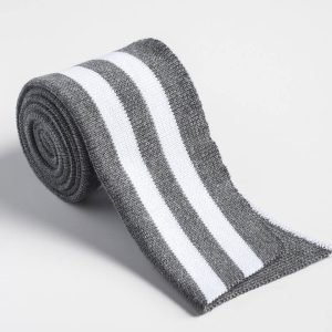 Strickbündchen, gefaltete Collegebündchen in Grau Meliert mit weißen Streifen, 135 cm