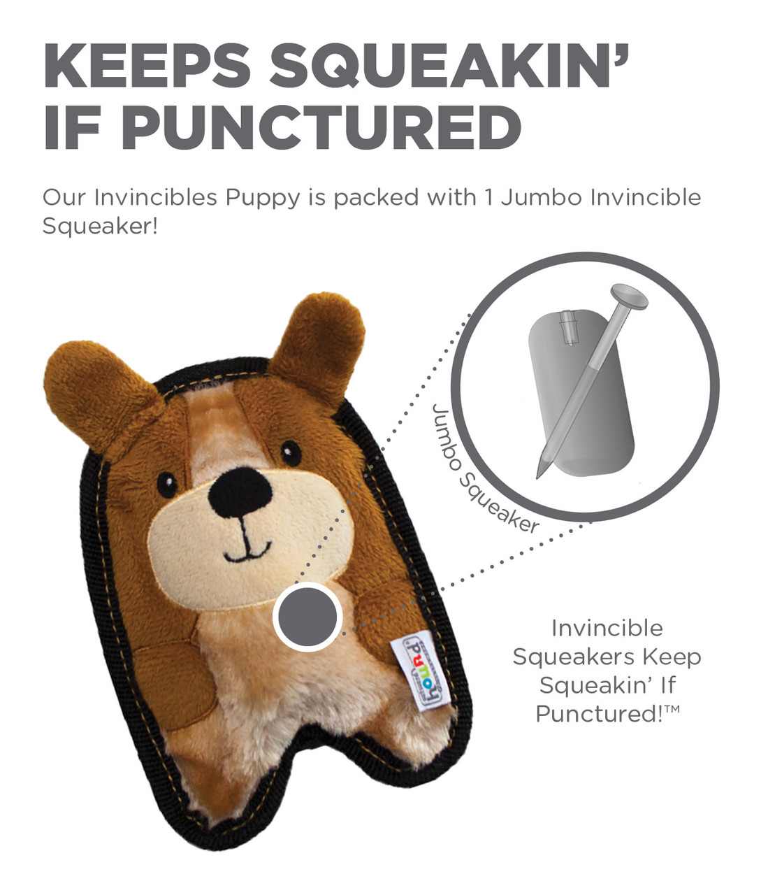 Outward Hound Durablez Mini plush toy, Dura-Tuff, doppelte Nähte, ohne Füllung, 17cm (puppy) – Bild 4