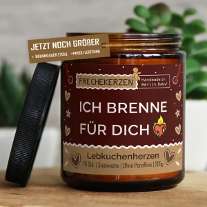 mysoy Duftkerze, handgemacht in Berlin, 100% Sojawachs, hochwertige Duftöle, „Ich brenne für dich“, Lebkuchenherz