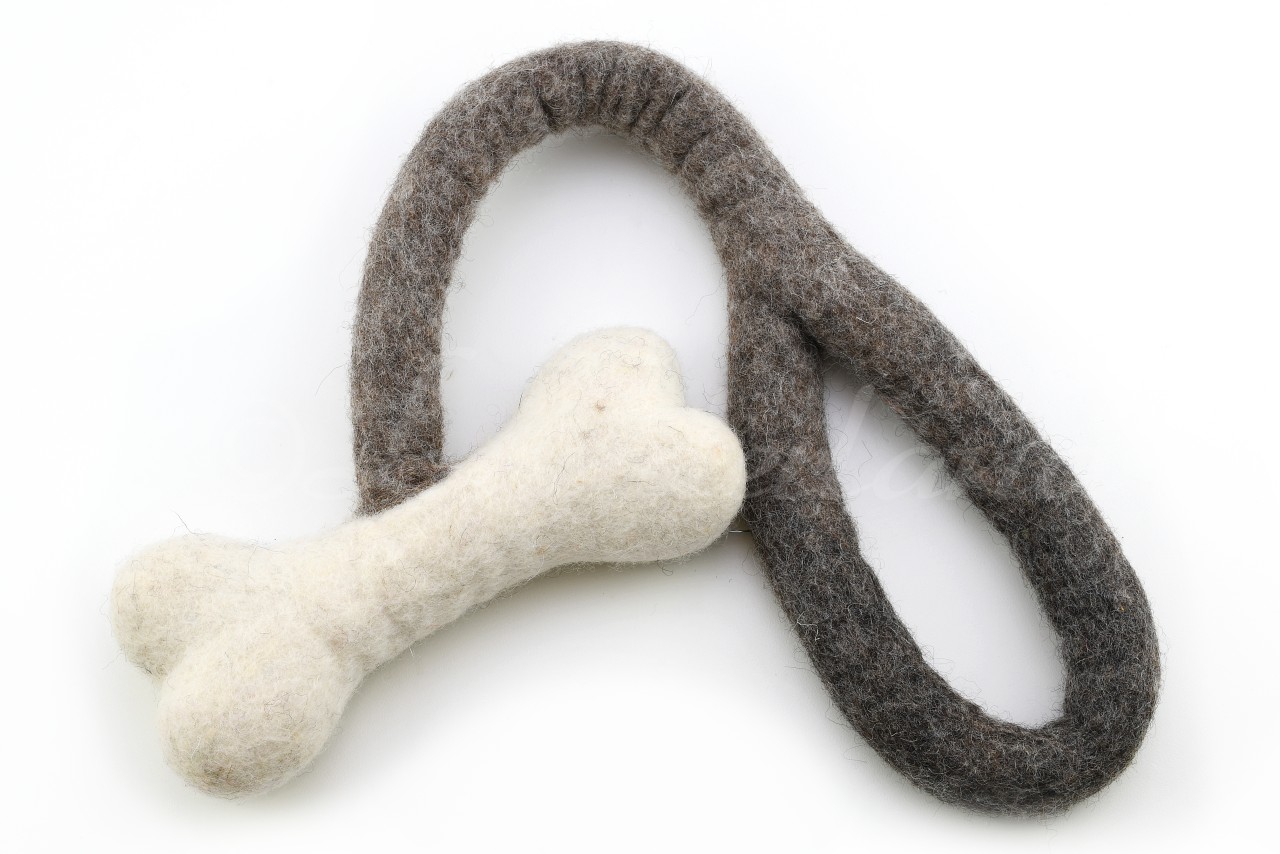 Filzzergel mit Knochen, 50 cm, langlebig (100% reine Schafwolle)