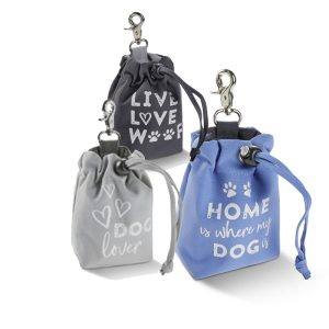 Leckerli-Beutel mit süßem Aufdruck & Karabiner, hellgrau, dunkelgrau, blau