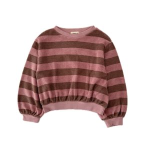 LongLiveTheQueen – Sweatshirt gestreift, old pink/brown, Biobaumwolle