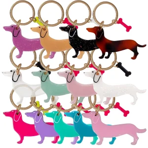 Acryl Schlüsselanhänger „Dackel“ einfarbig mit buntem Knochen (verschiedene Motive)