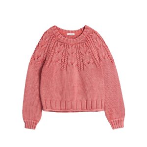 White Stuff – Pullover Zopfmuster „MIA“, Biobaumwolle, Coral Pink